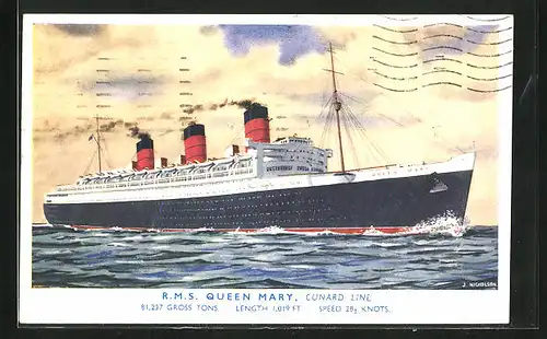 Künstler-AK Passagierschiff RMS Queen Mary, Cunard Line
