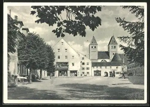 AK Steingaden, Platz mit Blick zur Kirche