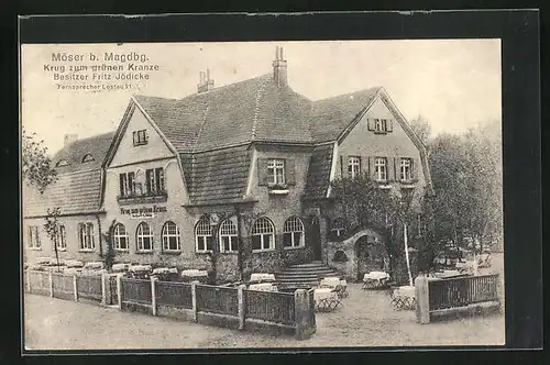 AK Möser b. Magdeburg, Gasthaus Krug zum grünen Kranze von Fritz Jödicke