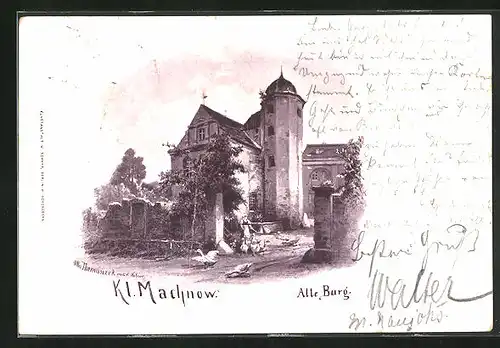 Künstler-AK Klein Machnow, alte Burg