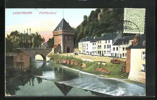 AK Luxembourg-Pfaffenthal, Uferpartie mit Brücke