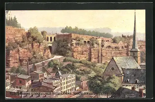 AK Luxembourg, Le Bock et la Ville-Basse du Grund, Bockfelsen mit Unterstadt Grund