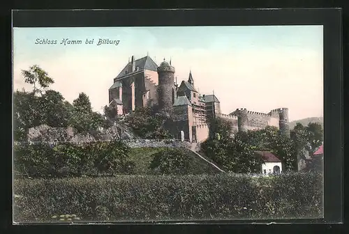 AK Bitburg, Totalansicht des Schloss Hamm bei Sonnenuntergang