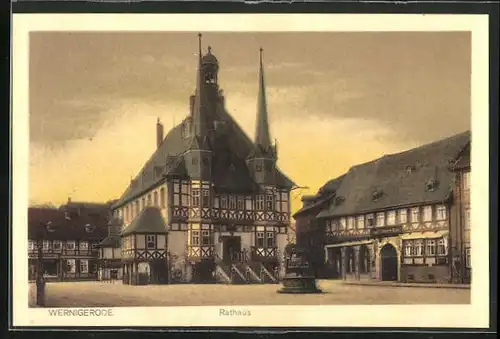 AK Wernigerode, Rathaus und Hotel Gothisches Haus
