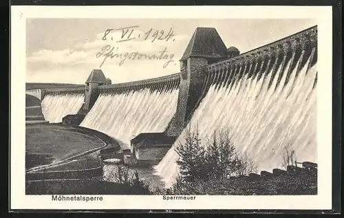 AK Möhnesee, Blick auf die Sperrmauer der Möhnetalsperre