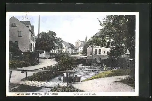 AK Pockau /Flöhatal, Partie an der Brücke