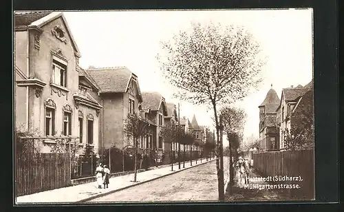 AK Hettstedt /Südharz, Mühlgartenstrasse mit Anwohnern