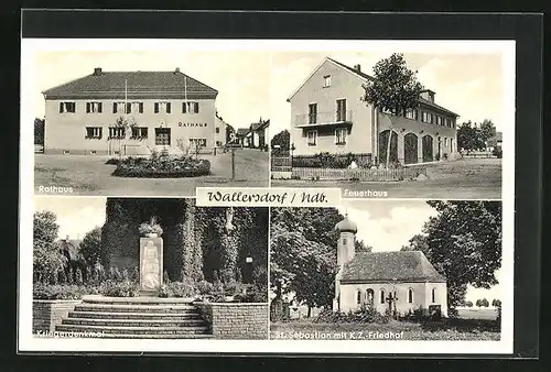 AK Wallersdorf /Ndb., Feuerwehr, Rathaus, Kriegerdenkmal