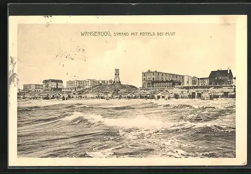 AK Wangeroog, Strand mit Hotels bei Flut