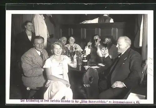 AK Assmannshausen a. Rh., Fröhliche Gesellschaft im Gasthaus Alte Bauernschänke