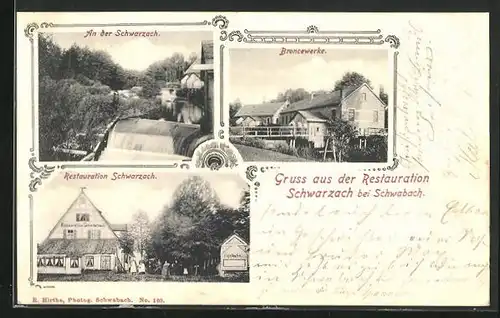 AK Schwabach, Retaurant Schwarzach, Wasserfall, Broncewerke