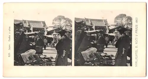 Stereo-Fotografie Lichtdruck Bedrich Koci, Prag, Ansicht Osaka / Japan, z ulice