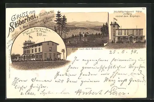 Lithographie Stöberhai b. Bad Lauterberg, Hotel und Restaurant, Besitzer A. Panse, Brocken