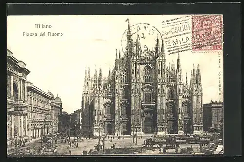 AK Milano, Piazza del Duomo, Strassenbahn