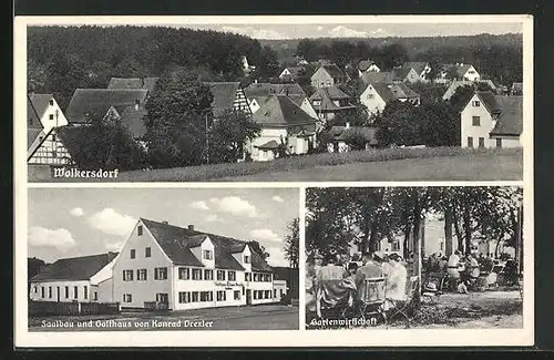 AK Wolkersdorf, Gasthaus und Saalbau von Konrad Drexler, Gartenwirtschaft, Teilansicht