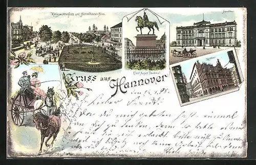 Lithographie Hannover, Ständehaus, Königswortherplatz und Herrenhäuser-Allee