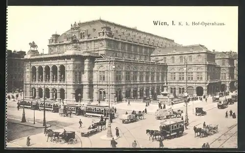 AK Wien, Hof-Opernhaus mit Strassenbahn