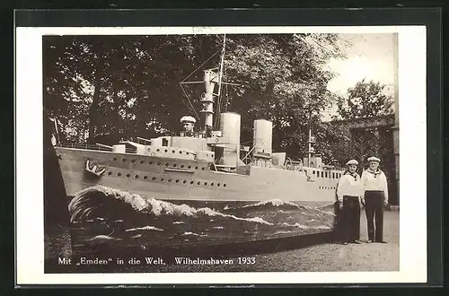 AK Wilhelmshaven, Mit Modellkreuzer Emden in die Welt 1933, Modellbau, Expedition