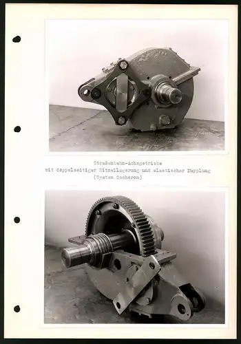 2 Fotografien Strassenbahn-Achsgetriebe System Secheron, Industrie-Werke Karlsruhe