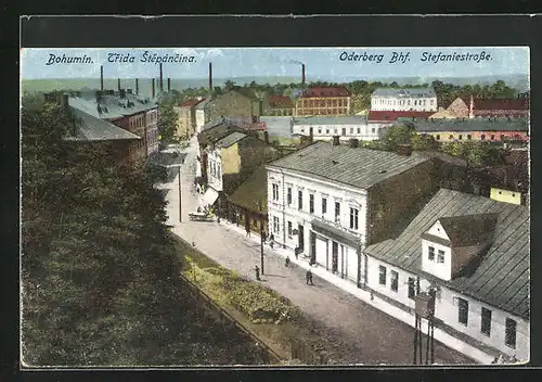 AK Oderberg, Stefaniestrasse mit Bahnhof