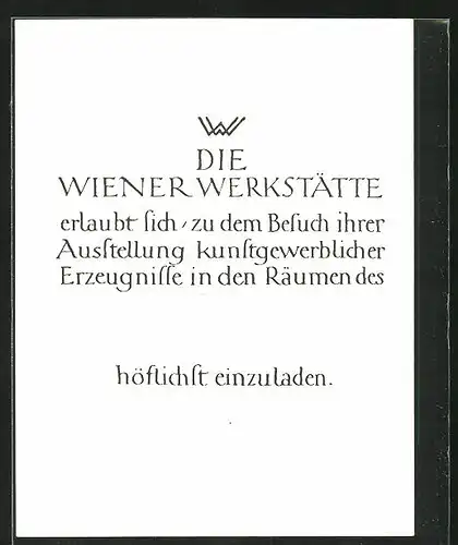 AK Einladung der Wiener Werkstätte zum Besuch ihrer Ausstellung kunstgewerblicher Erzeugnisse