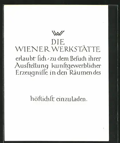 AK Einladung der Wiener Werkstätte zum Besuch ihrer Ausstellung kunstgewerblicher Erzeugnisse