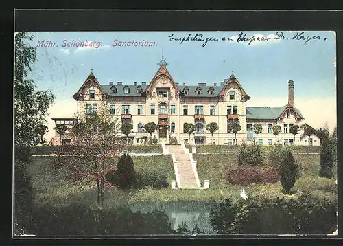 AK Mähr.-Schönberg, Sanatorium mit Parkanlage