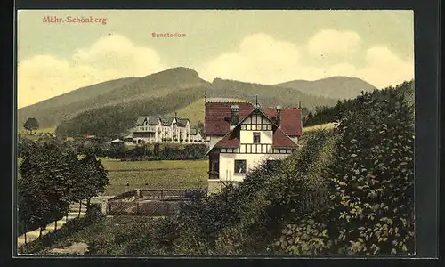 AK Mähr.-Schönberg, Ortspartie mit Sanatorium