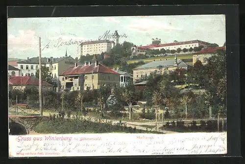 AK Winterberg, Stadtpark mit Denkmal