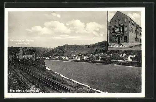 AK Niederfell /Mosel, Gasthaus Schunk, Stammburg der Fürsten von der Leyen