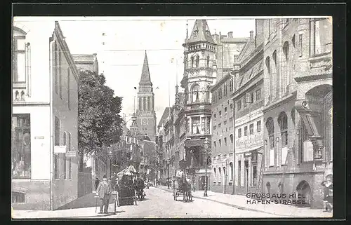 AK Kiel, Hafen-Strasse mit Blick zur Kirche