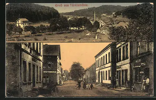 AK Türkismühle, Strassenpartie mit Gasthaus, Totalansicht