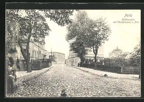 AK Peitz, Kottbuserstrasse mit Oberförsterei und Post