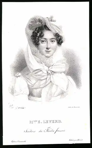Lithographie Mademoiselle E. Leverd, Sociétaire du Theatre fracncais, Künstler: H. Garnier, 13.5 x 21.5cm