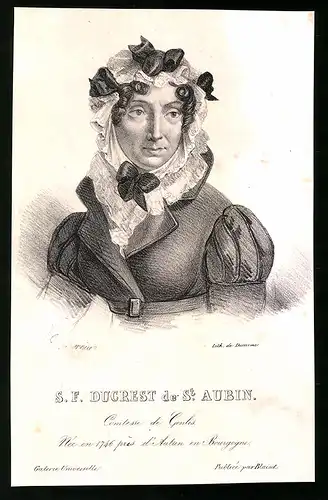 Lithographie S. F. Ducrest de St. Aubin, Comtesse de Genlis, Künstler: H. Garnier, 13 x 20cm