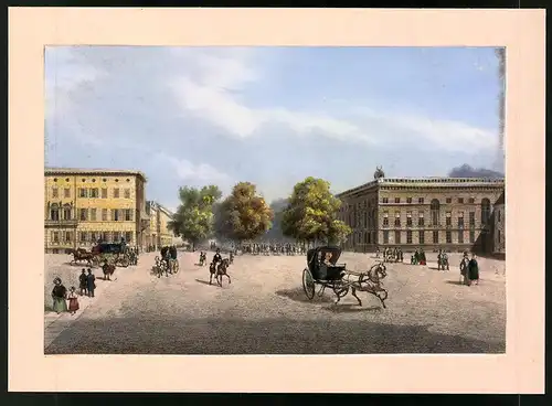 Lithographie Berlin, Unter den Linden, altkoloriert, nach Ludwig-Edward Lütke um 1840, 16 x 23cm