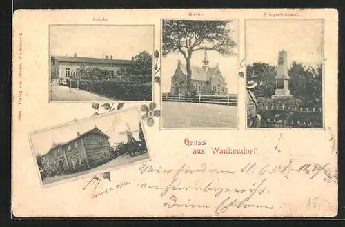 AK Wankendorf, Gasthof zur Mühle, Schule, Kirche