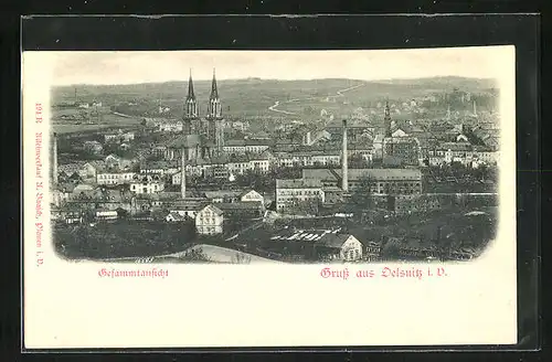 Relief-AK Oelsnitz i. V., Gesamtansicht mit Kirche