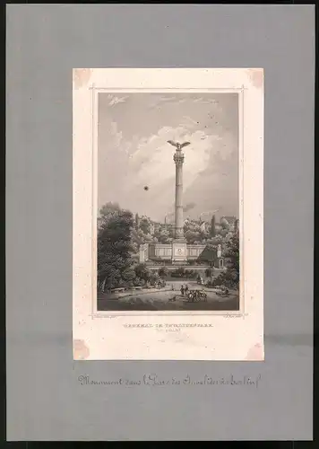 Stahlstich Berlin, Denkmal im Invalidenpark, montiert, um 1870, del.: Johannes Rabe, sculp.: G. M. Kurz, 22.5 x 31.5cm