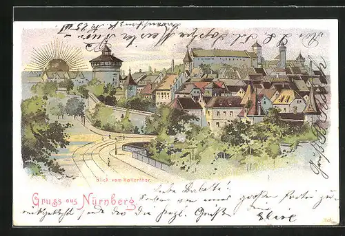 Sonnenschein-Lithographie Nürnberg, Blick vom Hollertor auf den Ort