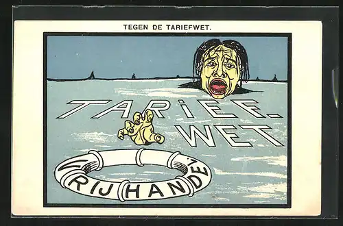 Künstler-AK Tariewet, Vrihandel, Arbeiterbewegung, Ertrinkender greift nach Rettungsring