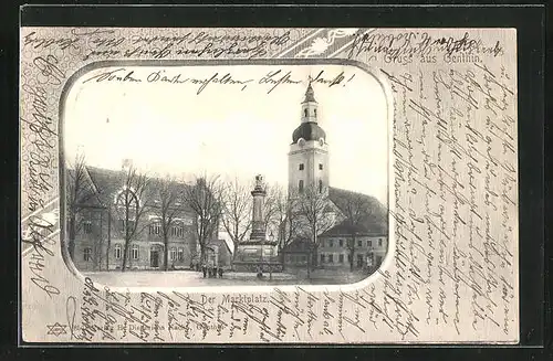 AK Genthin, Der Marktplatz mit Denkmal im Passepartoutrahmen