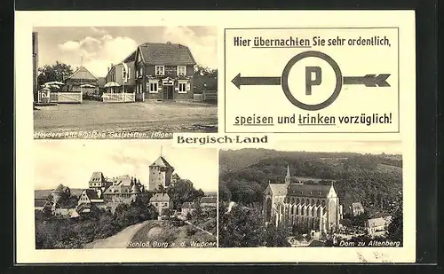 AK Hilgen, Heyder`s Altbergisches Gasthaus, Schloss Burg a. d. Wupper, Dom zu Altenberg