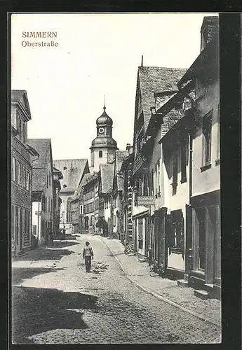 AK Simmern, Oberstrasse mit Kirchturm