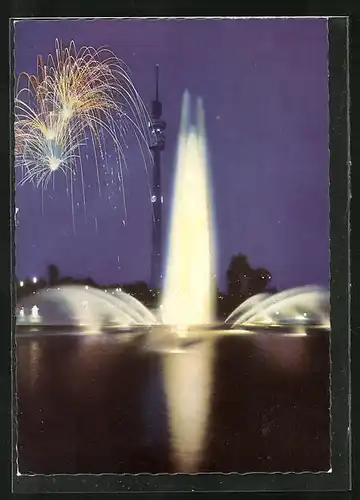 AK Dortmund, Westfalenpark - Feuerwerk am Fernsehturm