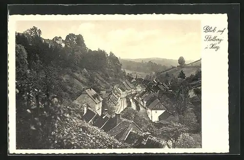 AK Stolberg i. Harz, Blick auf den kleinen Ort und das Schloss auf dem Berg