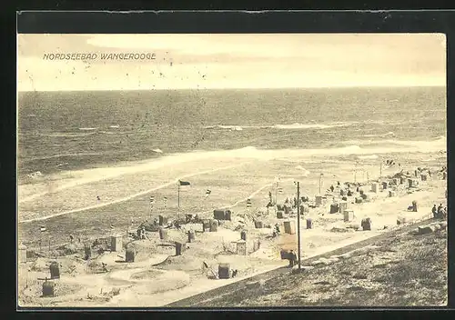 AK Wangerooge, Strandleben mit Körben und Blick auf die Nordsee