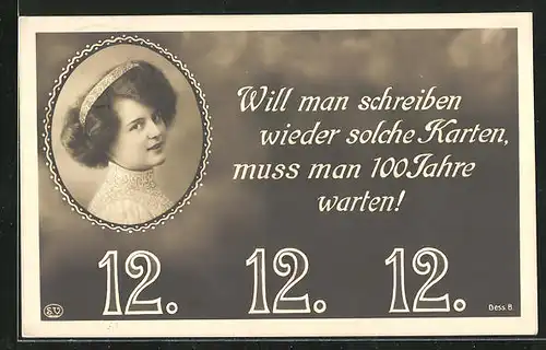 AK 12.12.1912, Hübsche Frau