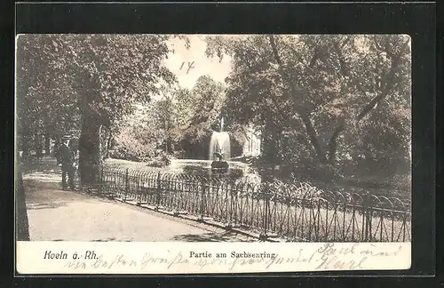 AK Köln-Neustadt, Park mit Wasserfontäne am Sachsenring