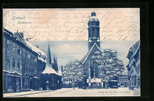 AK Einbeck, Marktplatz im Winter